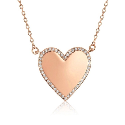 White CZ Heart Necklace 16" Personalised Love Heart Necklace