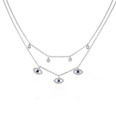 Double Layer Evil Eye Bezel Set Diamond Necklace Women Bezel Set Pendants