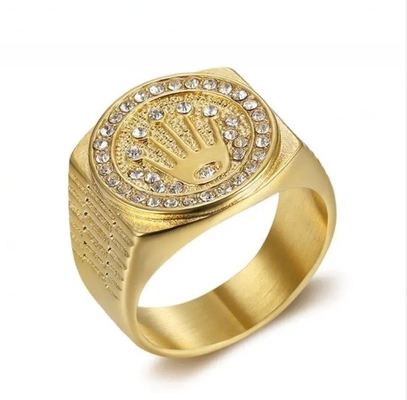 Crown 18K Gold Plated Ring Square Unisex Hand White Crystal Couple Ring