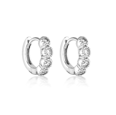 925 Sterling Silver Bezel Setting Cubic Zirconia Huggies Women Earrings