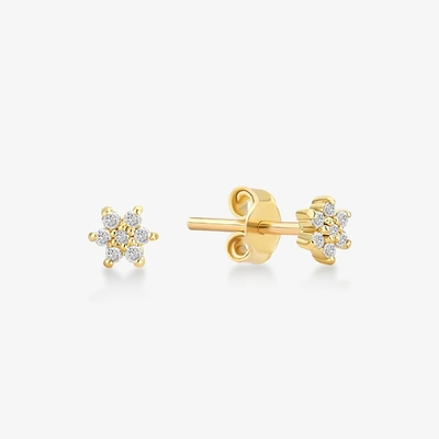 925 Sterling Silver Handcrafted 18K Gold Plated Simply White CZ Flower Magnetic Earring