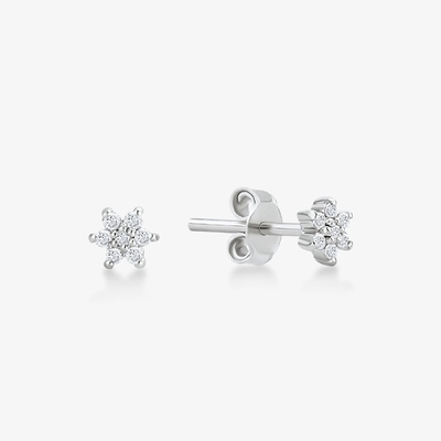 925 Sterling Silver Handcrafted 18K Gold Plated Simply White CZ Flower Magnetic Earring