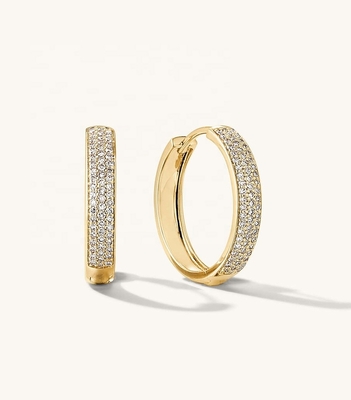 18K Gold Plated Micron Pave Huggies 925 Sterling Silver Women Earrings