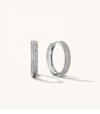 18K Gold Plated Micron Pave Huggies 925 Sterling Silver Women Earrings