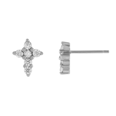 18K Gold Plated Micron Pave Cross Stud Earring in 925 Sterling Silver for Girls