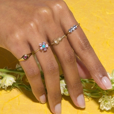 Fashion Gold Plated 925 Sterling Silver Daisy CZ Ring Women's Elegance Accessory