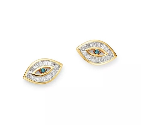 Blue Gemstone White Cubic Zirconia Ear Studs Baguette Cut 925 Sterling Silver