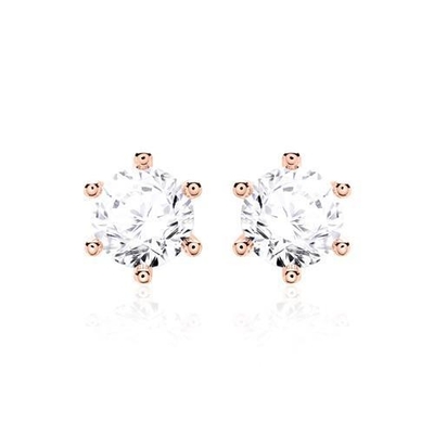 Six Claw White CZ Stud Earrings 925 Sterling Silver 18K Cubic Zirconia Stud Earrings