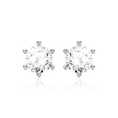 Six Claw White CZ Stud Earrings 925 Sterling Silver 18K Cubic Zirconia Stud Earrings