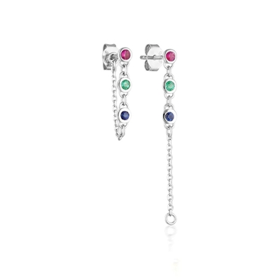 Drop Bezel White Diamond 925 Sterling Silver Chain Earrings Fashion