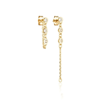 Drop Bezel White Diamond 925 Sterling Silver Chain Earrings Fashion