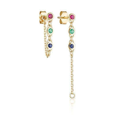 Drop Bezel White Diamond 925 Sterling Silver Chain Earrings Fashion
