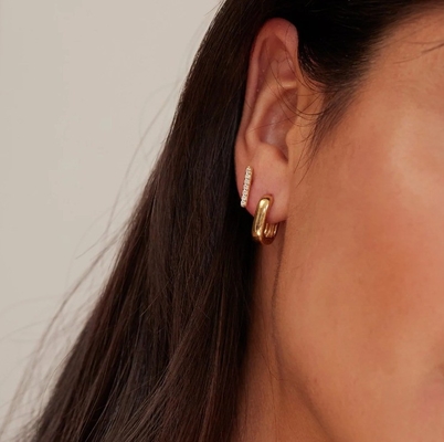 S925 Silver Thick Squared Hoop Freshwater Pearl Drop Earrings OEM