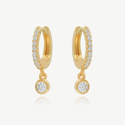 18K Gold Plated S925 Silver Tiny Huggies Single Bezel Stone Hoops Earrings for Women