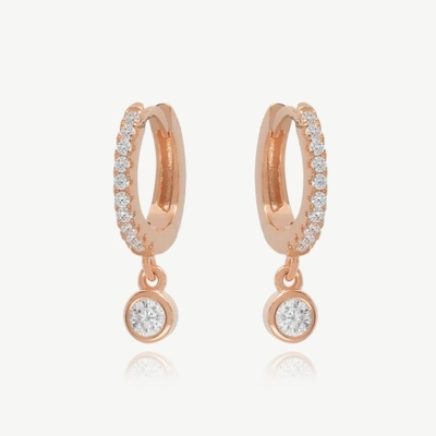 18K Gold Plated S925 Silver Tiny Huggies Single Bezel Stone Hoops Earrings for Women