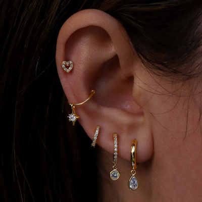 18K Gold Plated S925 Silver Tiny Huggies Single Bezel Stone Hoops Earrings for Women