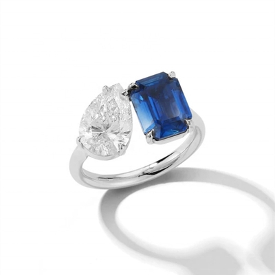 Custom Women Girls Jewelry Adjustable Open Rings with Big Stones in 925 Sterling Silver