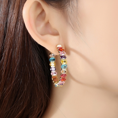 Colorful Brazilian 18K Gold Hoop Earrings Oval Cut Brass Earrings Hoops