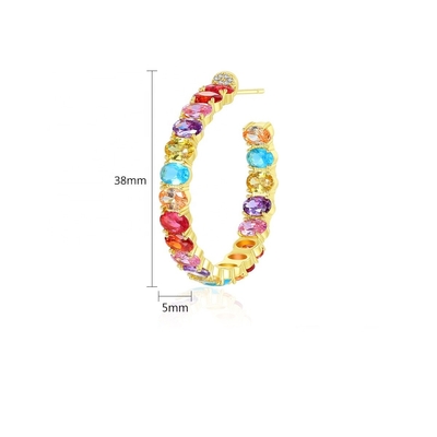 Colorful Brazilian 18K Gold Hoop Earrings Oval Cut Brass Earrings Hoops