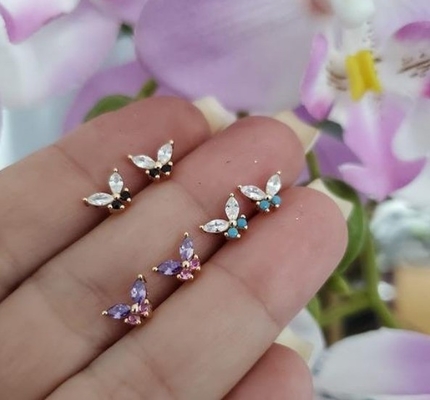 18K Gold Marquise Cut Turquoise CZ 925 Sterling Silver Butterfly Stud Earrings for Women