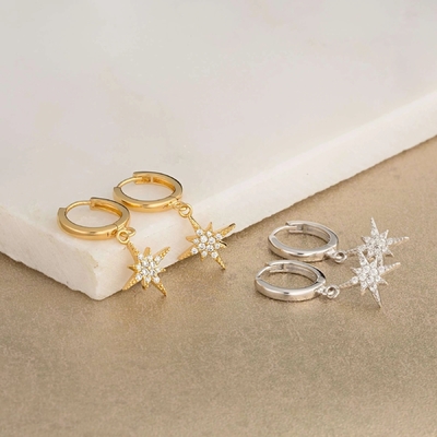 Luxury Starburst Gold Plated Hoop Earrings 925 Gold Plated Small Hoop Earrings