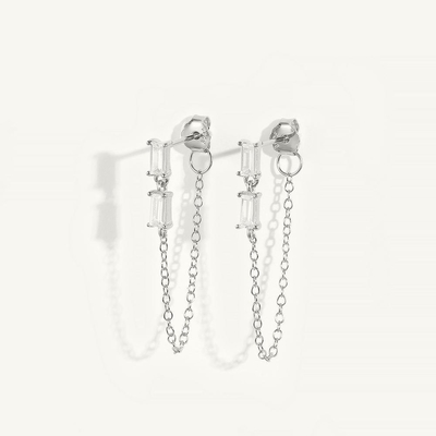 Sales Baguette Cubic Zircon Threader Stud Earring Jewelry 925 Sterling Silver for Women