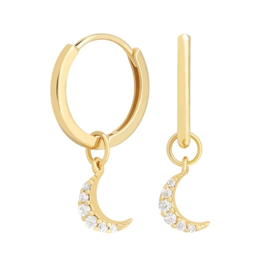 Dangle Moon Hoop Earrings 925 Silver for Women Brazilian Gold Plated 18K Custom Jewelry