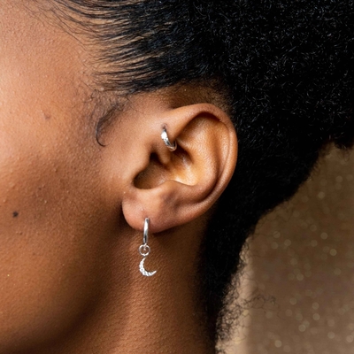 Dangle Moon Hoop Earrings 925 Silver for Women Brazilian Gold Plated 18K Custom Jewelry