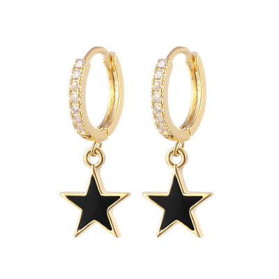 Colorful Enamel Star Hoop Earrings Real 925 Sterling Silver Earrings Rhodium Plated