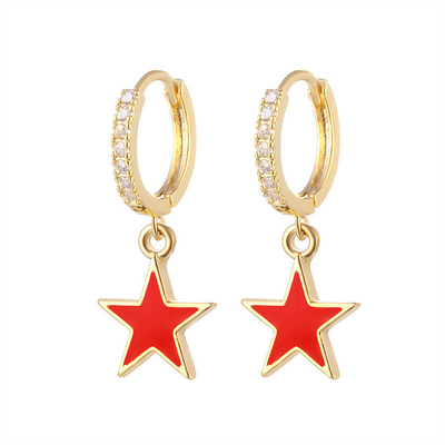 Colorful Enamel Star Hoop Earrings Real 925 Sterling Silver Earrings Rhodium Plated