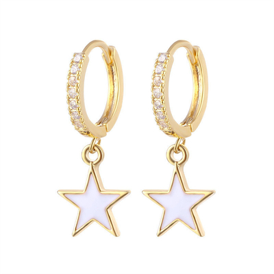 Colorful Enamel Star Hoop Earrings Real 925 Sterling Silver Earrings Rhodium Plated