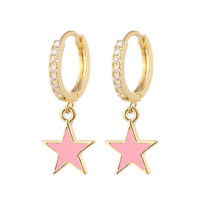 Colorful Enamel Star Hoop Earrings Real 925 Sterling Silver Earrings Rhodium Plated
