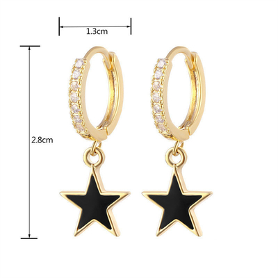 Colorful Enamel Star Hoop Earrings Real 925 Sterling Silver Earrings Rhodium Plated