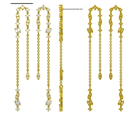 2024 Brazilian Gold Plating Drop Chain Earrings Women 925 Sterling Silver Earrings