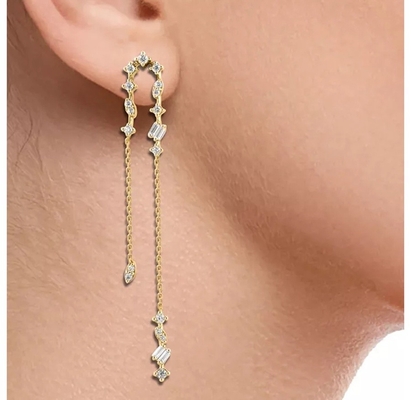 2024 Brazilian Gold Plating Drop Chain Earrings Women 925 Sterling Silver Earrings