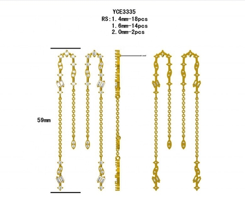 2024 Brazilian Gold Plating Drop Chain Earrings Women 925 Sterling Silver Earrings
