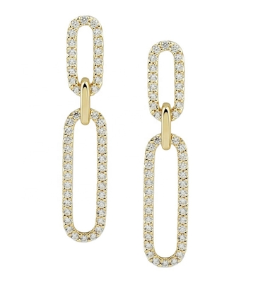 White Cubic CZ 18K Gold Plating Pave Link Drop Earrings Women Fashion Jewellery