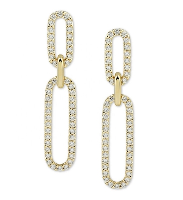 White Cubic CZ 18K Gold Plating Pave Link Drop Earrings Women Fashion Jewellery