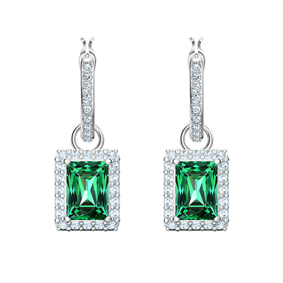 Green CZ Diamond 925 Sterling Silver Classic Luxury Hoop Earrings for Women's Fashion