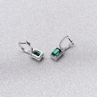 Green CZ Diamond 925 Sterling Silver Classic Luxury Hoop Earrings for Women's Fashion