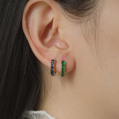 925 Sterling Silver Princess Green CZ Diamond Earrings for Women's Contemporary Look