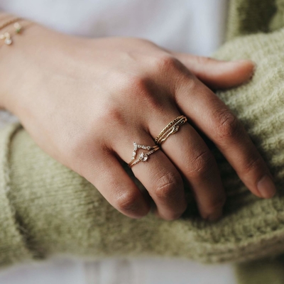 V-Shaped Stacking Rings with Around and Marquise White CZ in 925 Sterling Silver