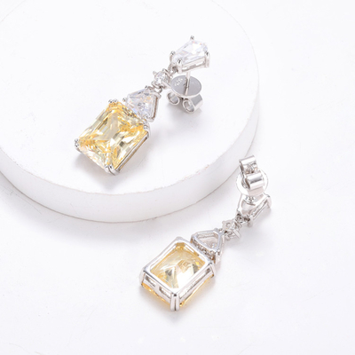 Yellow CZ Drop Earrings White Gold Plated 925 Cubic Zirconia Drop Earrings