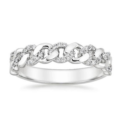 Micron Pave CZ 18K Gold Plated Stacking Chain Link 925 Sterling Silver Women's Rings