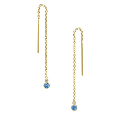 925 Sterling Silver Simply 18K Gold Plated Women's Bezel Drop Chain Threader Earring