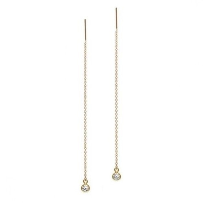 925 Sterling Silver Simply 18K Gold Plated Women's Bezel Drop Chain Threader Earring