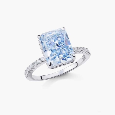 Silver Plated Baguette Blue Diamond 5A Ice Cut CZ Wedding Engagement Ring For Women 925 Sterling Silver