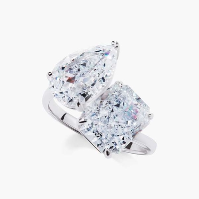 925 Sterling Silver Two Stone Engagement Ring With Prong Setting And White CZ Stones