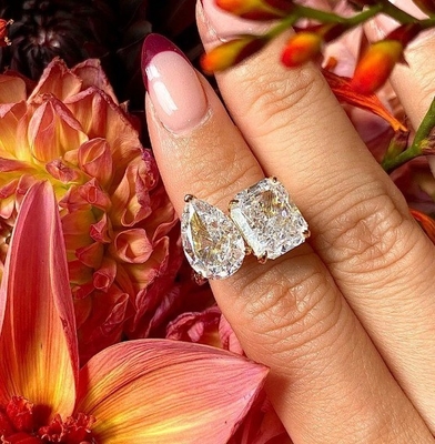 925 Sterling Silver Two Stone Engagement Ring With Prong Setting And White CZ Stones