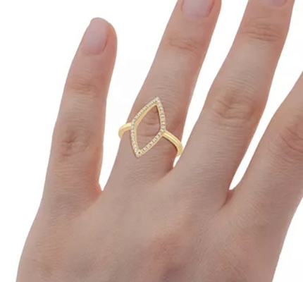 Engagement White CZ Rhombus Statement Ring Gold 925 Sterling Silver Jewelry for Women